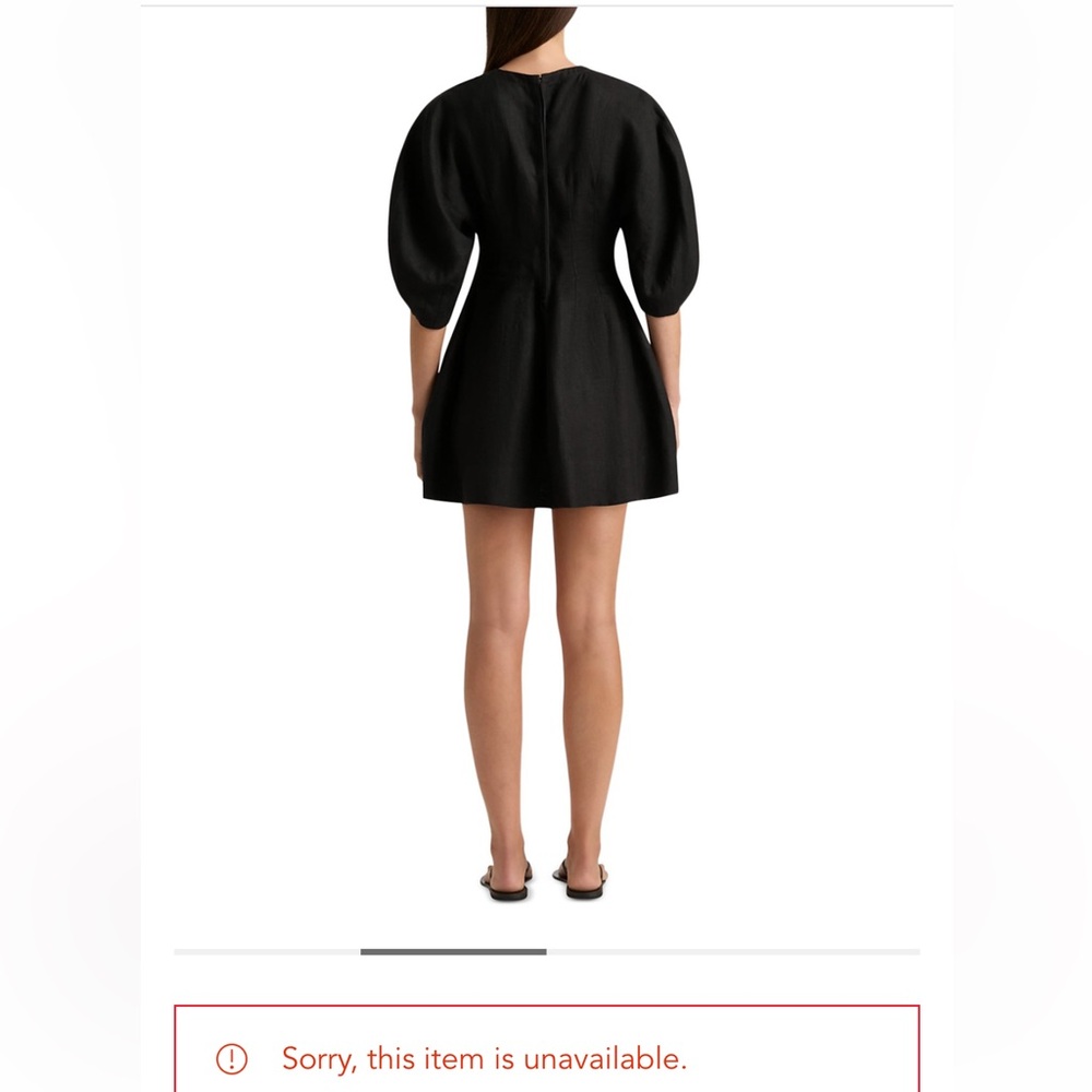 NWT!! Faithfull the Brand Soleil Linen Black Puff-Sleeve Mini Dress - Picture 2 of 2